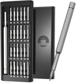 Kit Chaves de Precisão Premium 24 Peças - Estojo Multifuncional com Ferramenta em Alumínio e Ponteiras de Precisão em Aço CRV - Removíveis para Impressora 3D, Smartphones, Tablets, Notebooks