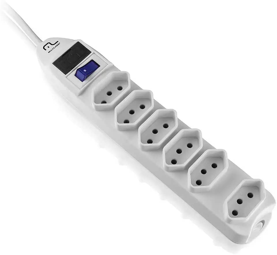 Filtro de Linha Multi com 6 Tomadas, Design Linear e Proteção Contra Sobretensão Branco - WI222