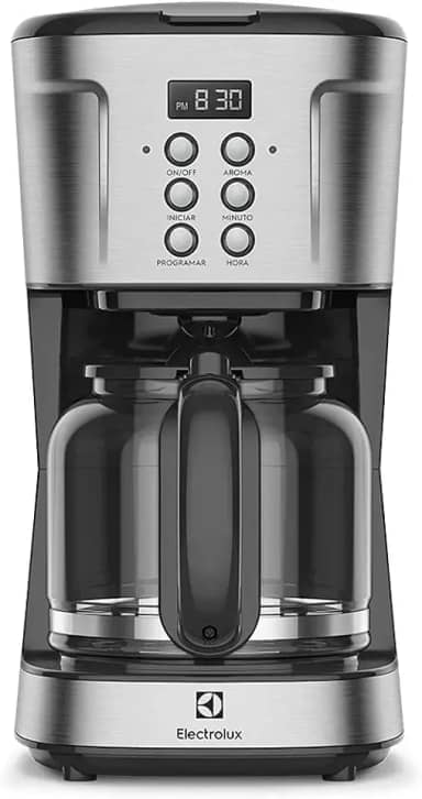Cafeteira Elétrica Electrolux inox filtro permanente removivel capacidade 1,5L 38 xicaras função timer painel digital desligamento automatico ECM30 220v, cor aço escovado