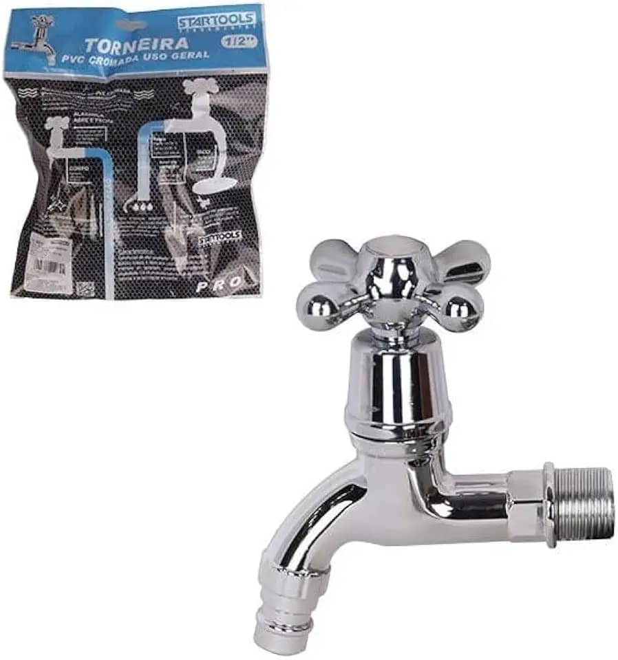 Torneira PVC Cromada 1/2'' para Tanque, Lavanderia e Jardim – Resistente, Anticorrosiva e Econômica