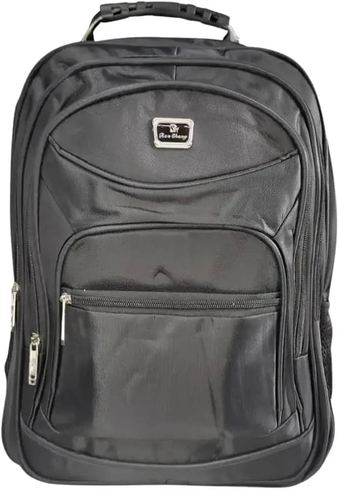 Mochila Bolsa Notebook Impermeável com 5 Compartimentos Entrada USB e P2 Bolsos Laterais para Garrafa Alça Reforçada em Cabo de Aço Preta Linha Premium