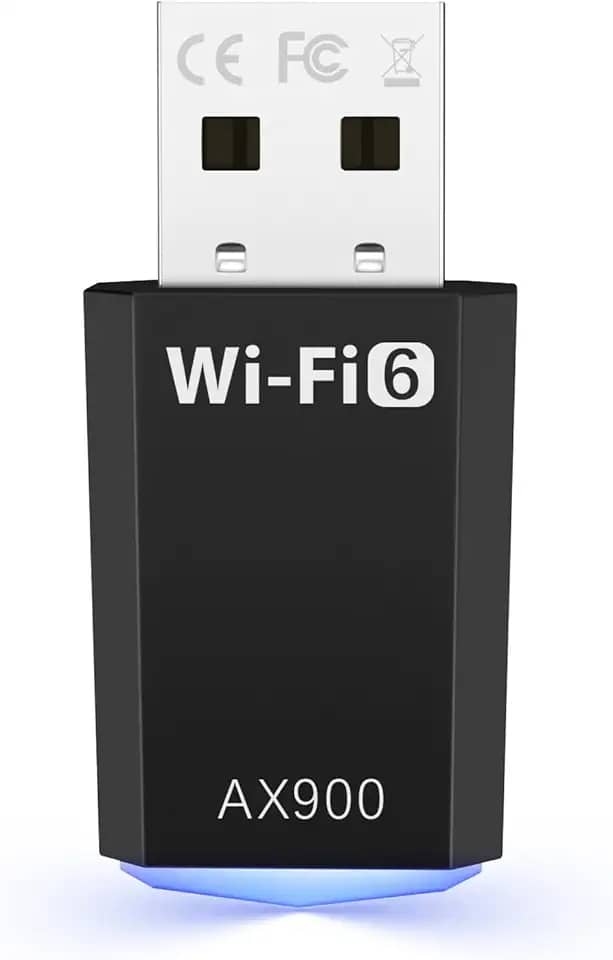 Adaptador WiFi para desktop, AX900 USB WiFi 6 adaptador com banda dupla de 5GHz/2,4 GHz, dongle WiFi, adaptador WiFi sem fio para Windows 10/11, adaptador WiFi 6 USB para PC/desktop/laptop