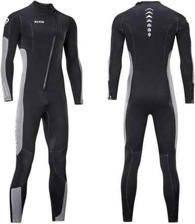 Roupa de mergulho ZCCO 3 mm de neoprene, zíper frontal, corpo inteiro para homens e mulheres, uma peça para snorkeling, mergulho mergulho, natação, surfe, Black+Grey, Men's 4XL