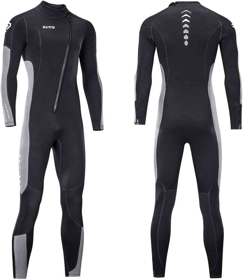 Roupa de mergulho ZCCO 3 mm de neoprene, zíper frontal, corpo inteiro para homens e mulheres, uma peça para snorkeling, mergulho mergulho, natação, surfe, Black+Grey, Men's 4XL