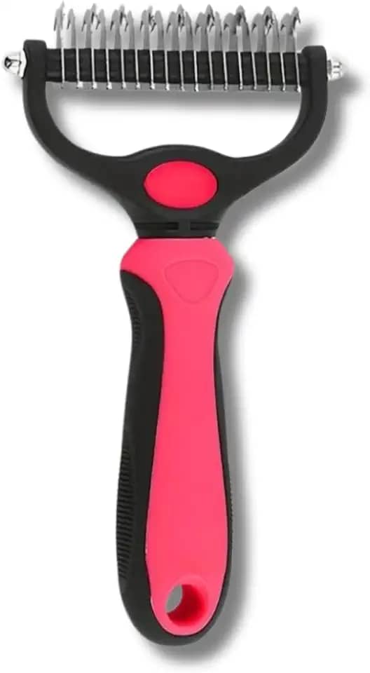 Desembolador Pente Escova Removedor de Pêlos Longos Duplo para Pet Cachorro e Gato (Rosa)