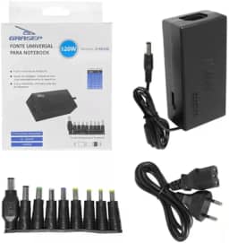 Adaptador Carregador Universal De Notebook Fonte Universal 120W, chave seletora 12V a 24V, com 9 Plugs e Cabo de Força Bivolt