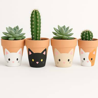 Kit 4 Vasos de Cerâmica Gatinho De Suculentas e Cactos – Decorativos, Feitos à Mão, Estilo Fofo para Jardim, Varanda ou Presente Criativo"