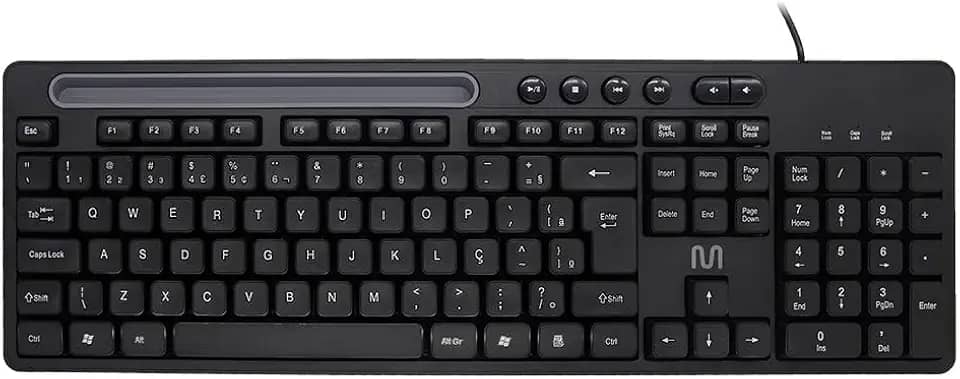 Teclado com Fio Multi USB com 6 Teclas Multimídia, Slot para Tablet até 10” e Teclas Silenciosas – Preto TC262