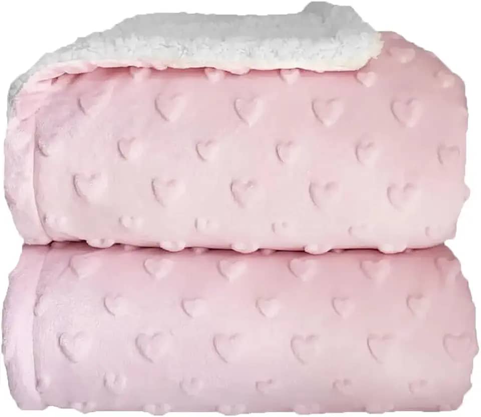 Cobertor Donna Laço Bebê Plush com Sherpa Hearts (Rosa Bebê)
