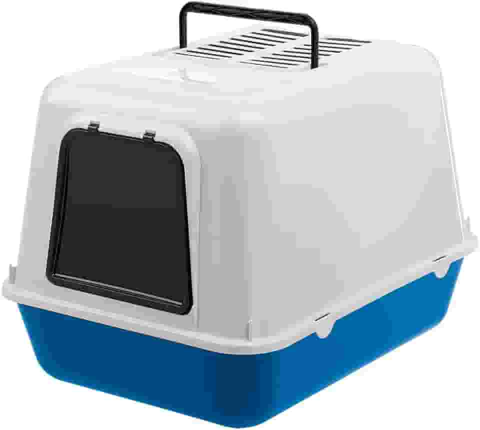 Ferplast CLEAR CAT 20, sanitário fechado para gatos com filtro de carbono antiodor, porta escurecida e alça, azul