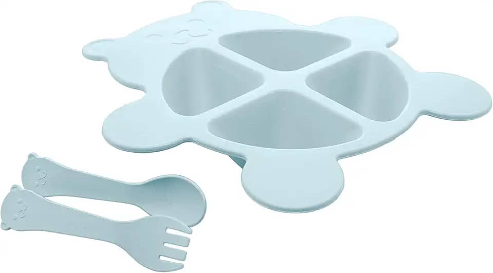 LYOR - Conjunto de Prato com 2 Talheres Baby Bear Azul PP e Bambu