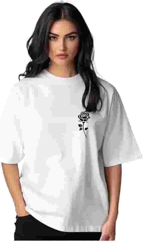 Camiseta Feminina Oversized – Arte Exclusiva Rosa Preta – Algodão Premium e Conforto Diário