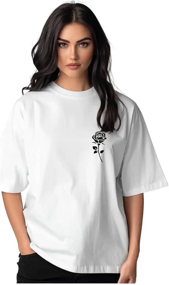 Camiseta Feminina Oversized – Arte Exclusiva Rosa Preta – Algodão Premium e Conforto Diário