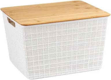 Oikos - Caixa Organizadora 18L com Tampa de Bambu Branca