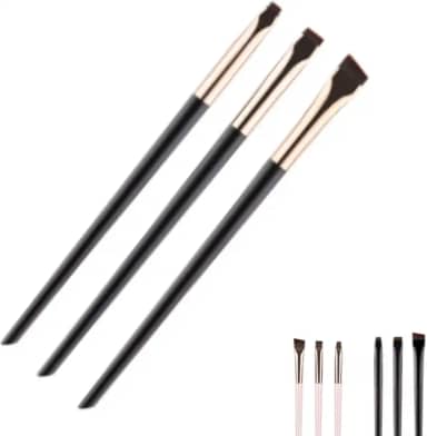 Kit 3 Pinceis Profissionais Chanfrados para Sobrancelhas Delineador Henna (Preto e Dourado)
