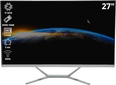 Computador Touchscreen All in One 27" IPS Full HD Intel Core i7 3210 SSD 512GB, 16GB RAM DDR3, Wi-Fi 5GHz com Alto-Falantes Integrados e Porta HDMI