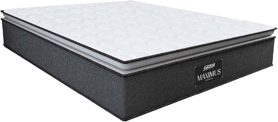 Colchão Casal King Gazin Molas Ensacadas Pillow Top Maximus 193x203x28cm Cinza/Branco - Suporta até 120Kg por Pessoa