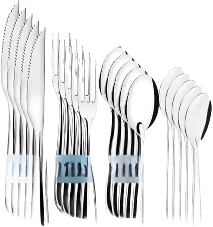 Jogo de Talheres 48 Peças Faqueiro Aço Inox 12 Faca 12 Garfo 12 Colheres e 12 Colheres de Sobremesa(48 UNIDADES DE TALHERES)