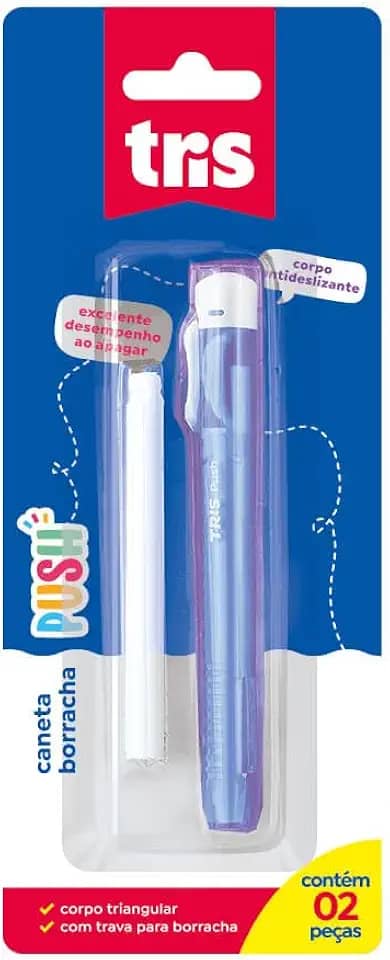 Caneta Borracha Push + Refil - Cores Sortidas - Cart C/2 Un - Tris