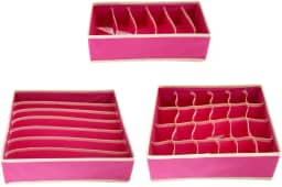 Kit 3 Organizadores de Gaveta Colmeia – 24, 7 e 6 Divisórias – Ideal para Roupas Íntimas, Cuecas, Meias e Biquínis – Práticos, Compactos e Perfeitos para Gavetas e Guarda-Roupas (Rosa)
