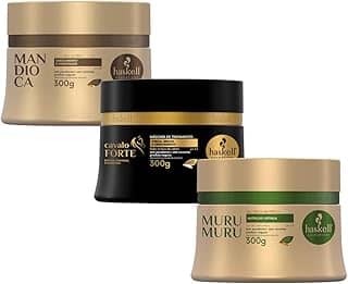 Kit Cronograma Capilar para Cabelos Ressecados Máscara Mandioca Hidratação, Cavalo Forte Reconstrução, Murumuru Nutrição