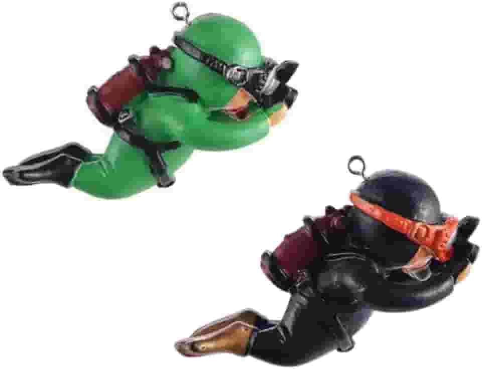 2 Enfeites De Aquário Mergulhador Preto e Verde Flutuante