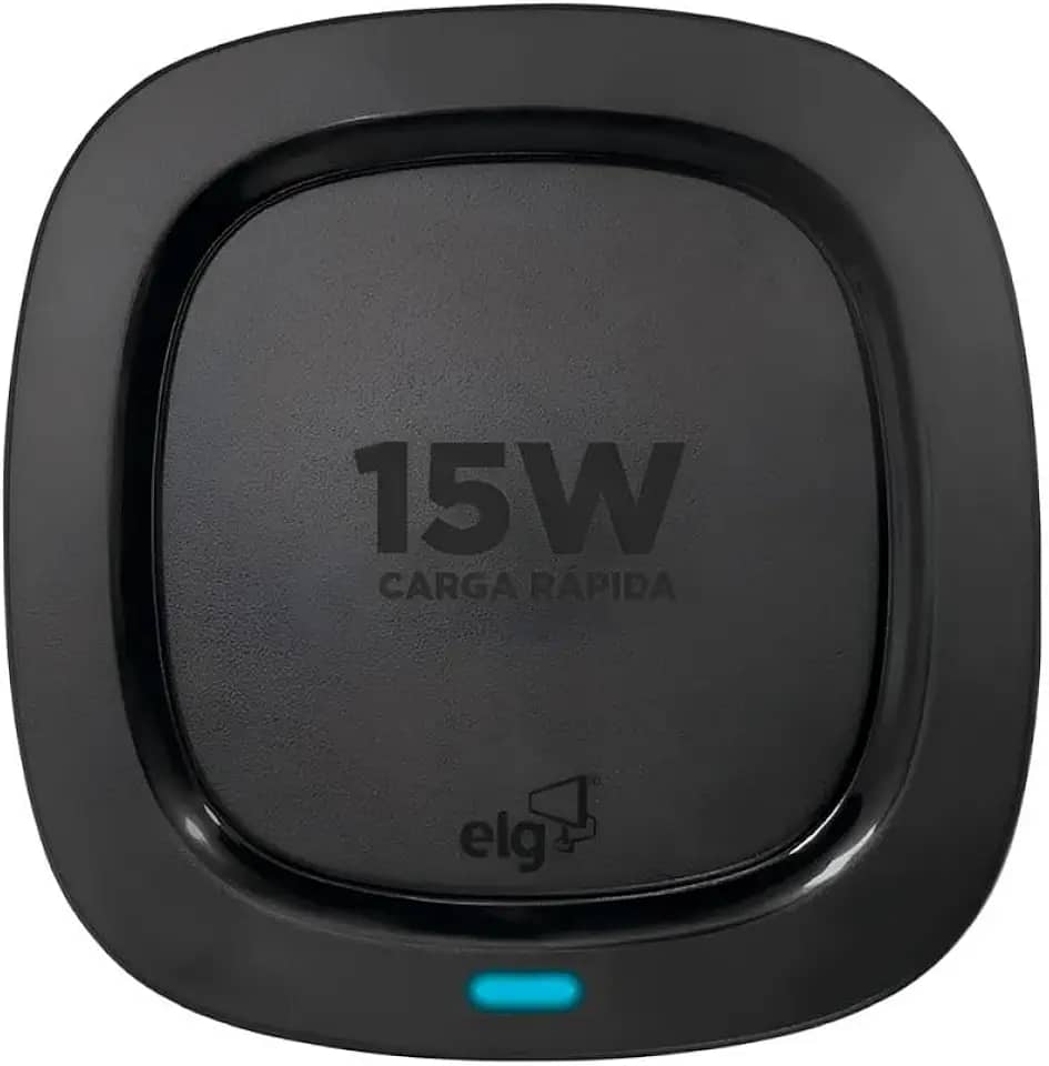 ELG, WQ15BK, Carregador de Mesa Wireless, Compatível com Todos os Dispositivos Qi, Carregamento Sem Fio Rápido e Seguro, Preto