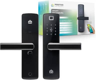 Smart Fechadura Digital Wi-Fi de Embutir Positivo Casa Inteligente, Abertura por Senha, Biometria, Tag, Chave e Aplicativo, Preta com Maçaneta