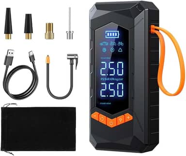 Bomba de Ar Portátil - Compressor Digital 150 PSI, Bateria 20000mAh, Power Bank e Lanterna LED. Design Compacto, Resistente à Água e Parada Automática, Infla Pneus de Carro/Moto/Bike