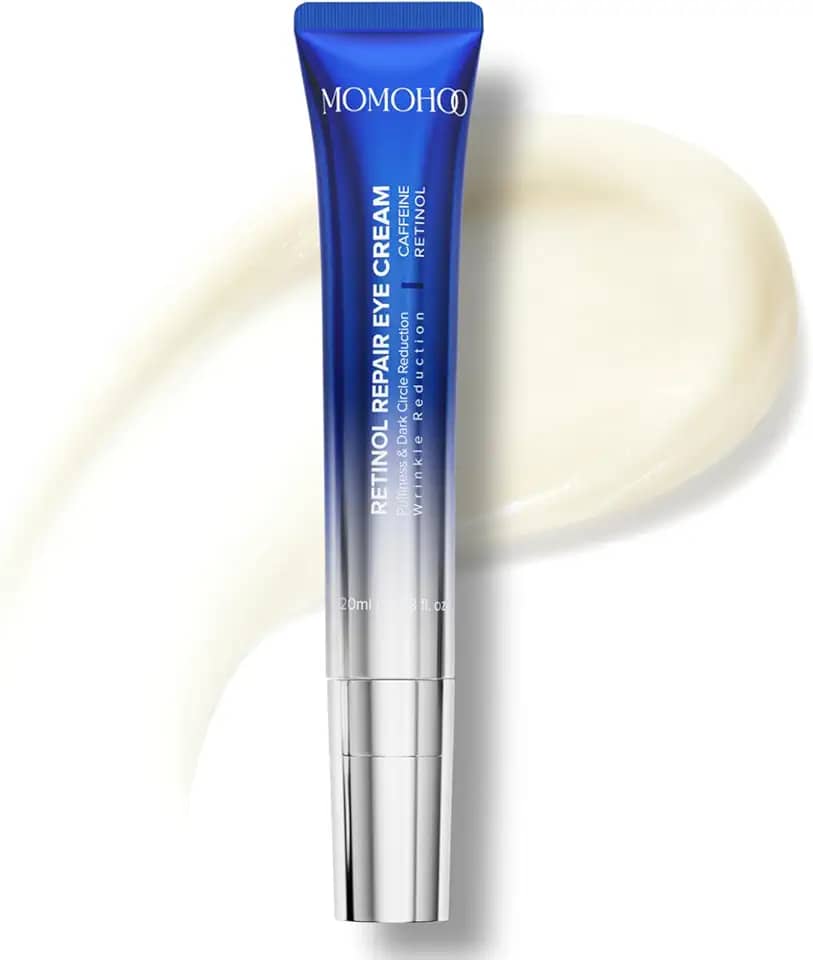 MOMOHOO Creme para os olhos com cafeína retinol – Creme antienvelhecimento para os olhos com colágeno solúvel para inchaço, rugas e bolsas sob os olhos, fórmula hidratante e calmante para mulheres