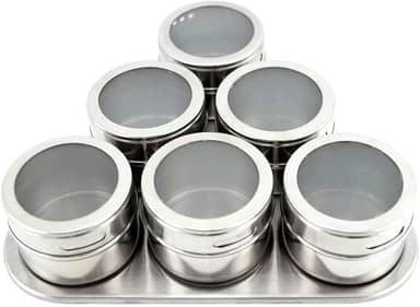 Porta Temperos Condimentos Inox Magnético 6 Potes Com Imã