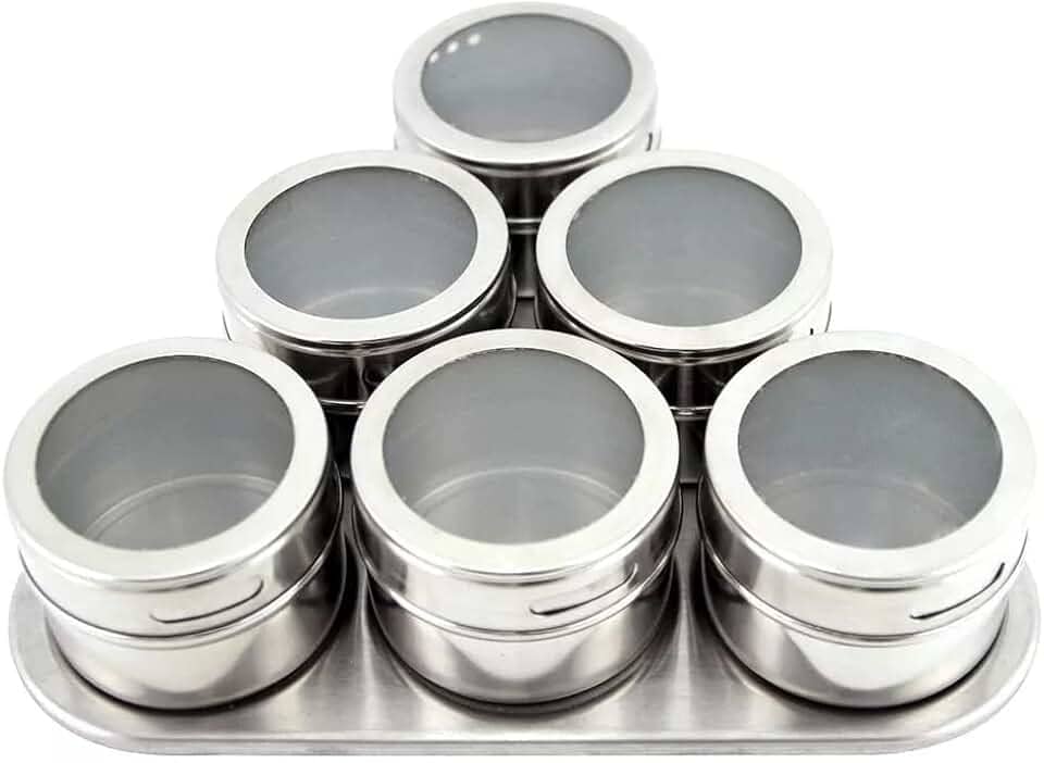 Porta Temperos Condimentos Inox Magnético 6 Potes Com Imã