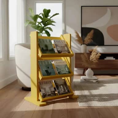 Revisteiro de Piso Chão Porta Revistas Livros Jornal Amarelo Laca