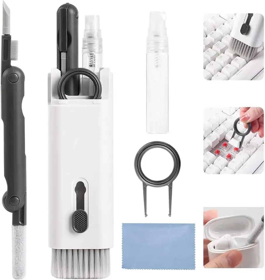 Escova de Limpeza Kit Multifuncional Portátil Teclado 7 em 1 Eletrônico limpador de teclado e fone de ouvido Kit de limpeza de celular pano de limpeza de microfibra de tela Premium