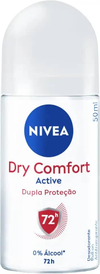 NIVEA Desodorante Antitranspirante Roll On Dry Comfort 50ml - Proteção prolongada de 72h, dupla proteção com ativos antitranspirantes, sensação de axilas secas e frescas