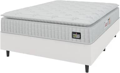Cama Box Casal Queen Colchão Espuma D45 Lazio Pillow Top 158x198x62cm Branco Hellen – Suporta Até 150 Kg Por Pessoa