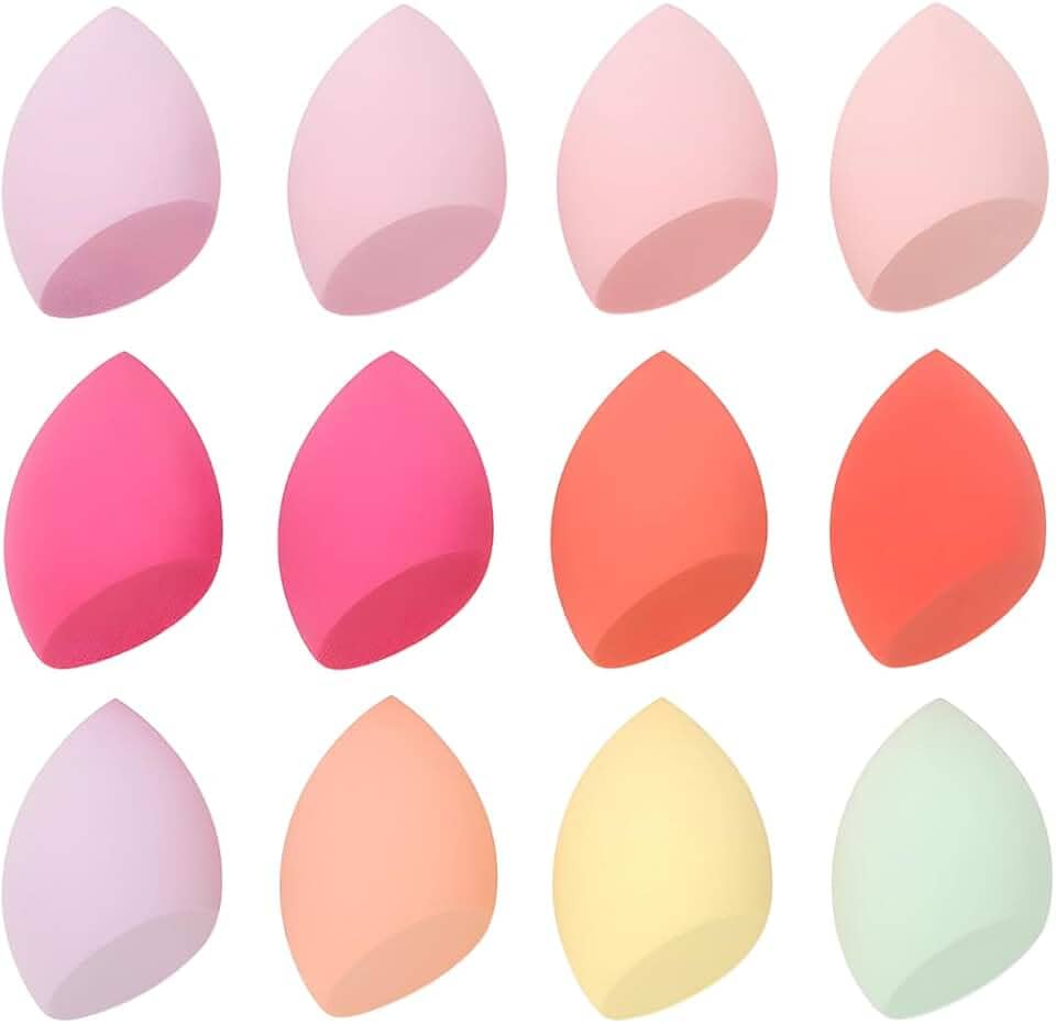 Kit 12 Esponja De Maquiagem Facial Chanfrada Gota Espuma Para Base Corretivo Pó Contorno