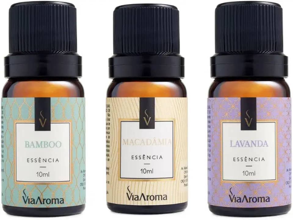 Kit 3 Essências Via Aroma Para Aromatizador Difusor Elétrico 10ml (Bamboo+Macadâmia+Lavanda)