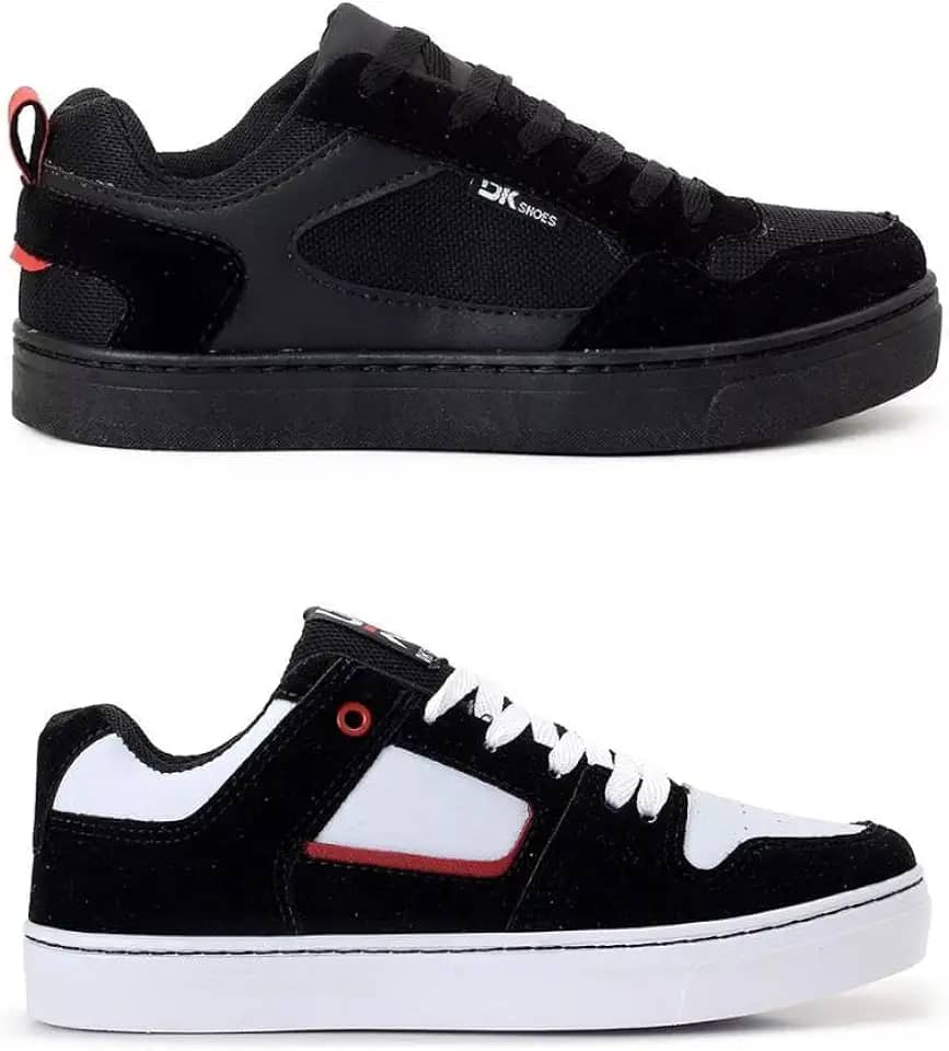 Kit 2 Pares Tênis Preto Branco Skate Skatista Casual Unissex