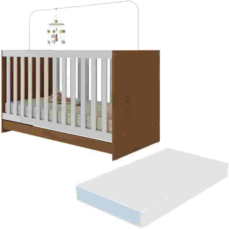 Berço 3 em 1 com Colchão Incluso Doce de Leite Multimóveis Mp4310 Madeirado/branco