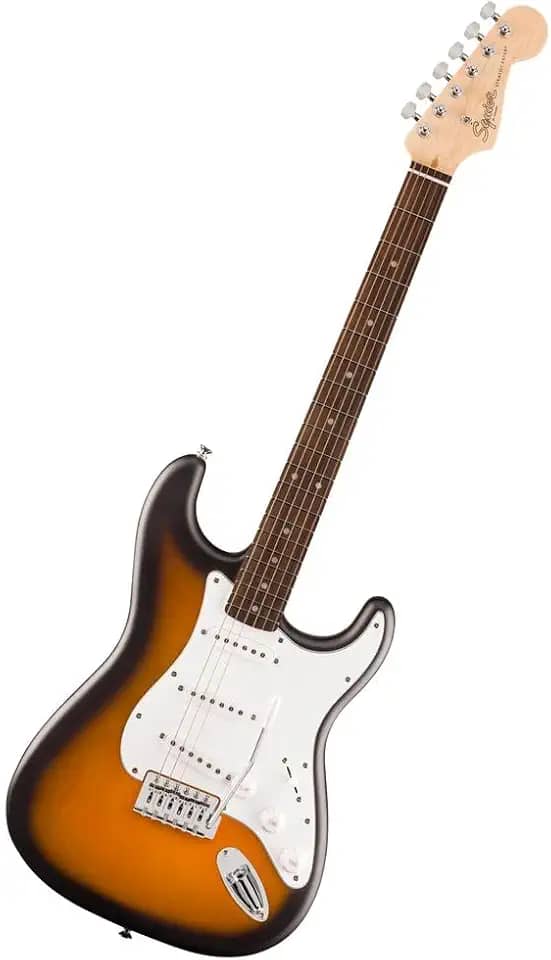 Fender Squier Debut Series Stratocaster guitarra elétrica, guitarra para iniciantes, com 2 anos de garantia, Sunburst de 2 cores