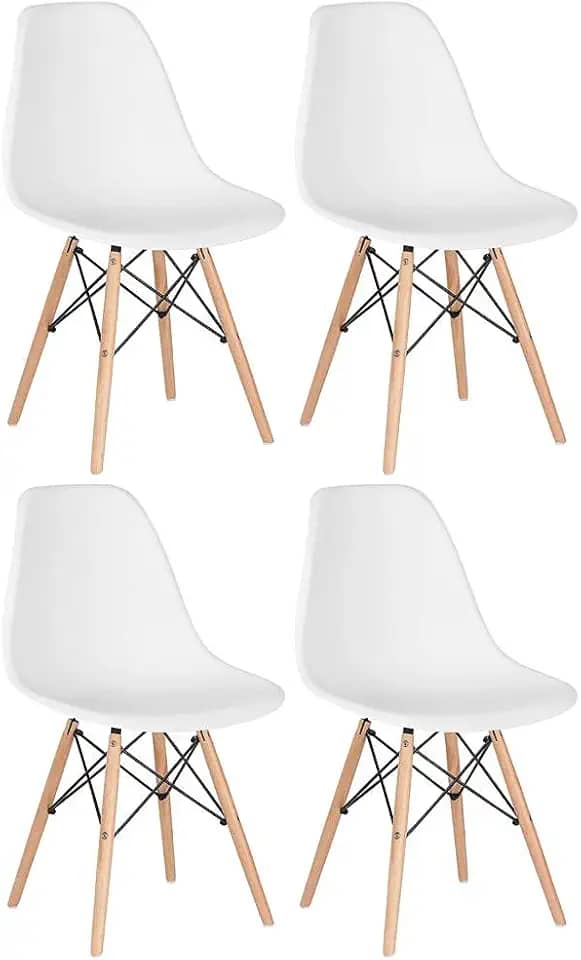 Loft7, Kit 4 Cadeiras Charles Eames Eiffel Dsw Em Polipropileno Com Pés De Madeira Clara Versátil E Elegante Sala De Jantar Cozinha Bar E, Branco