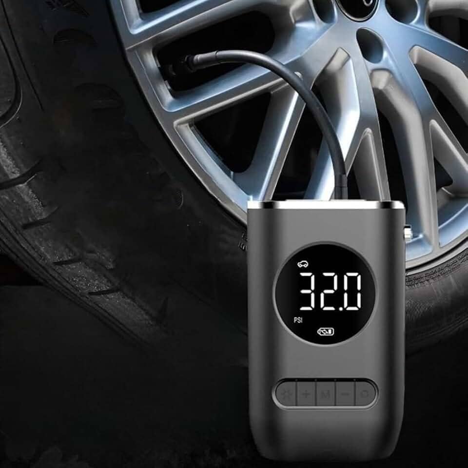Compressor de ar portátil mini com inflador de pneu, bateria recarregável de 4000 mAh, bomba sem fio 150 PSI, luz de emergência LED e calibrador para carro, bicicleta, motocicleta e bola