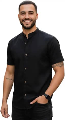 Camisa Social Masculina Manga Curta Gola Padre Elegante e Versatil Tendencia Verão e Final de Ano