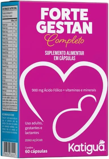 Katiguá, Fortegestan Pré-natal completo, com vitaminas e minerais, Sem sabor, Para mulheres, 60 Cápsulas rígidas • 30 doses, Rosa