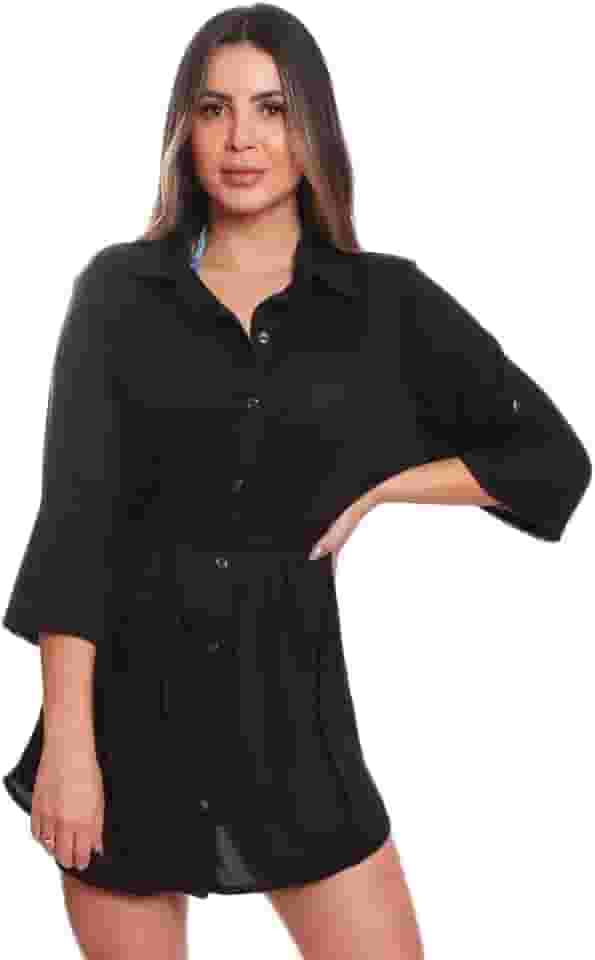 Saída de Praia Chemise Camisão Feminino Preto