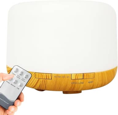 Umidificador Difusor Aromatizador Purificador De Ar 500ml Ultrassônico Com Controle E Luz De Led 7 Cores Abajur Led Bivolt Madeira Clara– Super Premium