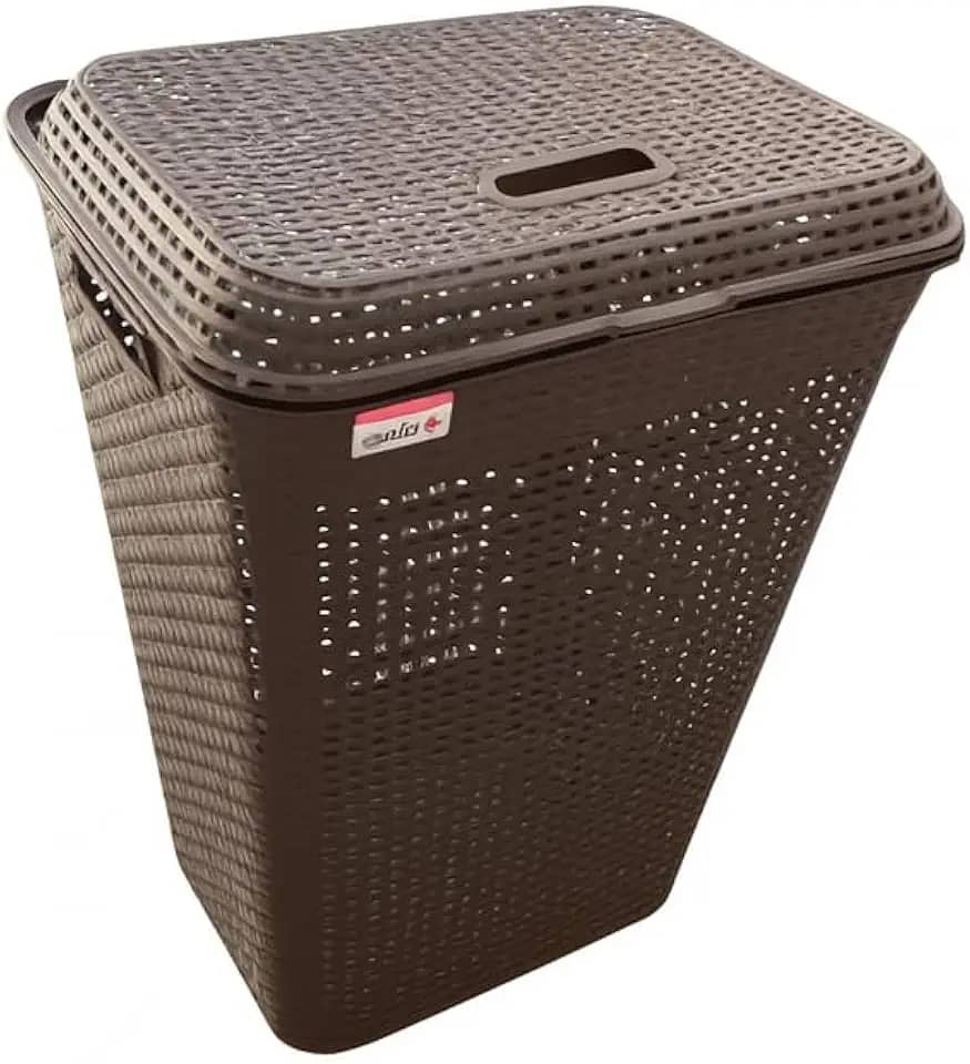 Cesto de Roupa Suja 72 Litros Grande com Tampa Plástico Resistente Organizador para Banheiro Lavanderia (Marrom)