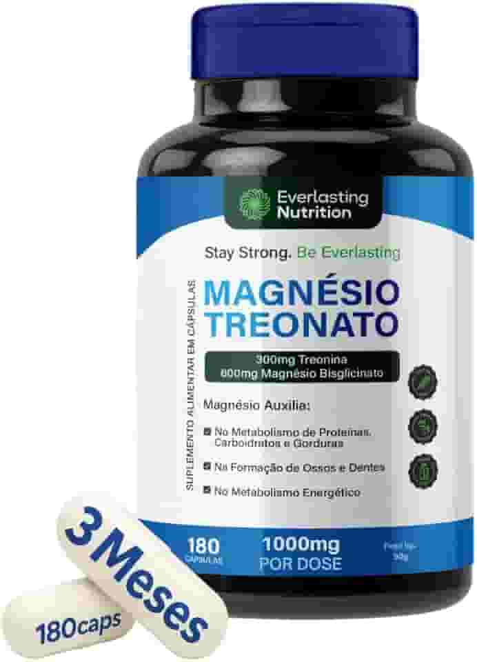 Magnésio Treonato Everlasting Nutrition - Suplemento de 300mg de Treonina + 600mg de Bisglicinato de Magnésio