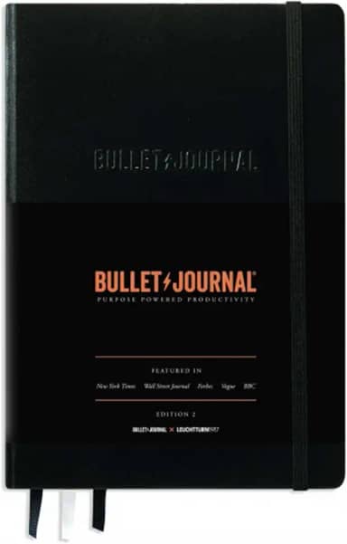 LEUCHTTURM1917 The Official Bullet Journal Edition 2 – Caderno construído para BuJo, médio A5 204 páginas de papel de 120 g/m², com guia de bolso Bujo (preto)